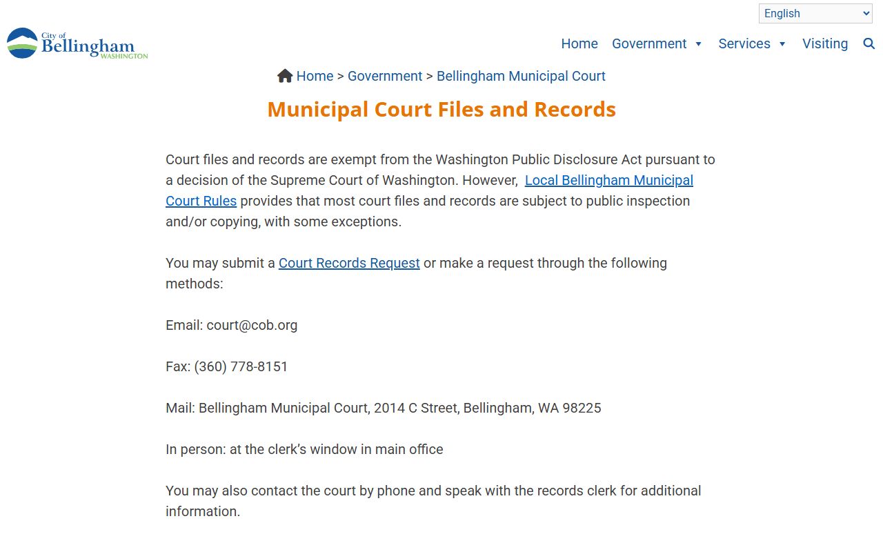Bellingham Municipal Court files and court records page
