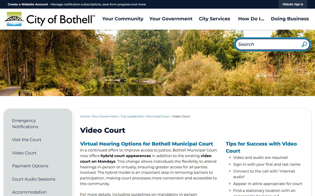 Bothell Municipal Court video court virtual hearing options