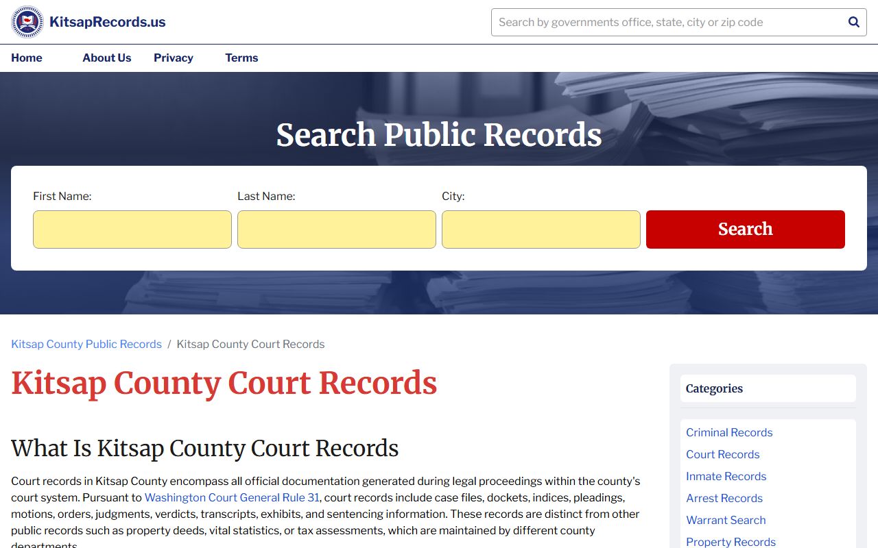 Kitsap County court records search for Bremerton cases