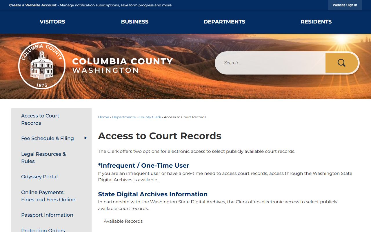Columbia County access to court records page
