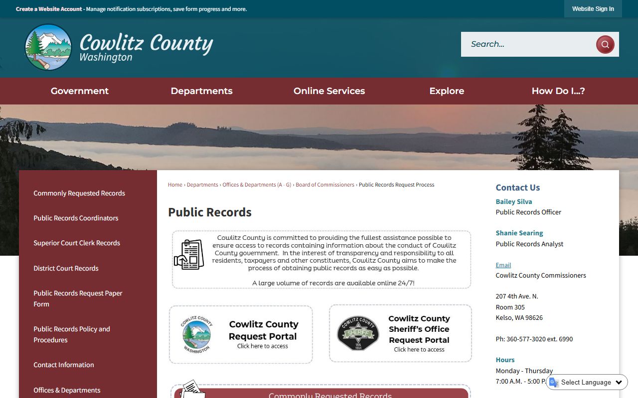 Longview Cowlitz County public records access
