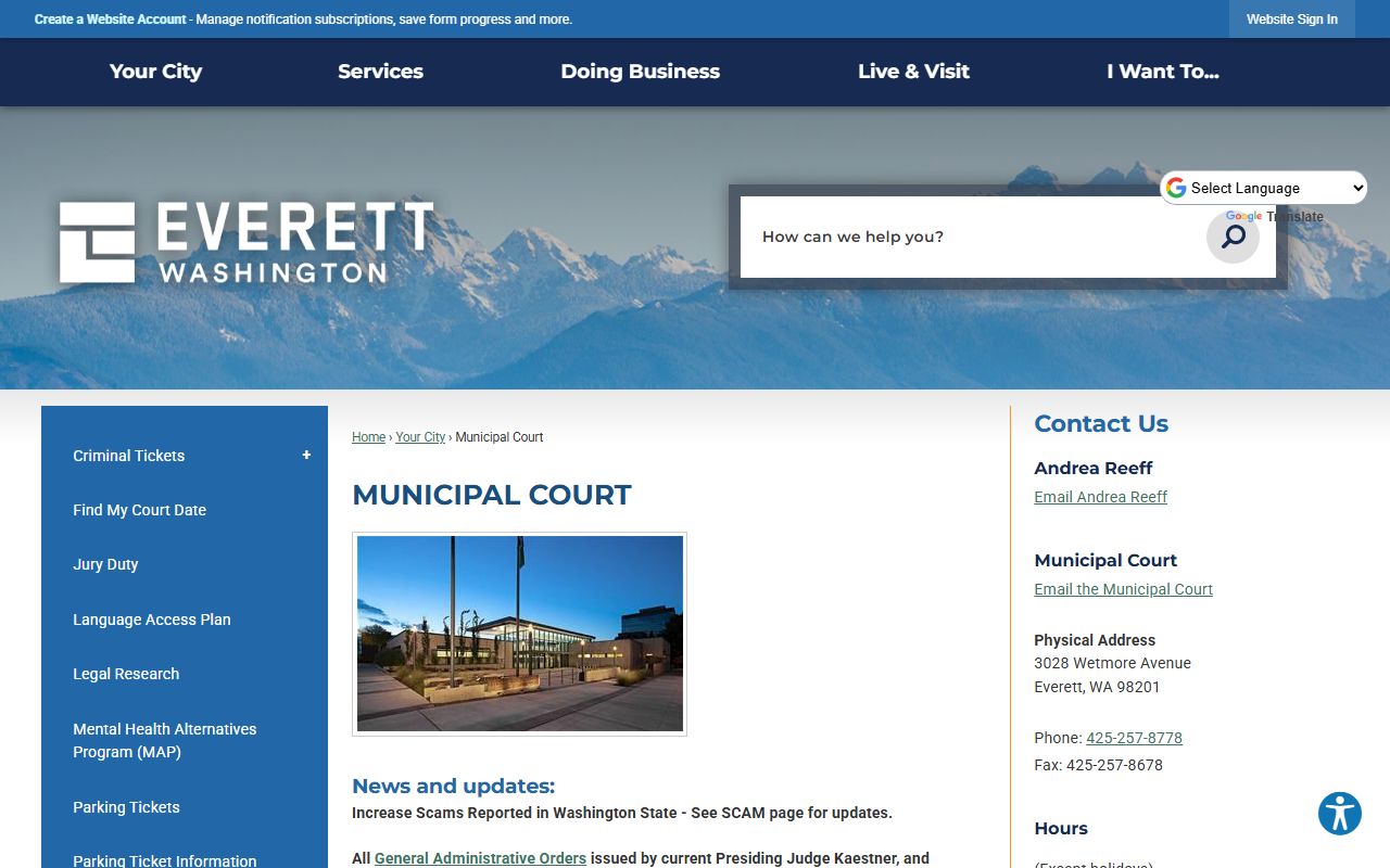 Everett court records municipal court building