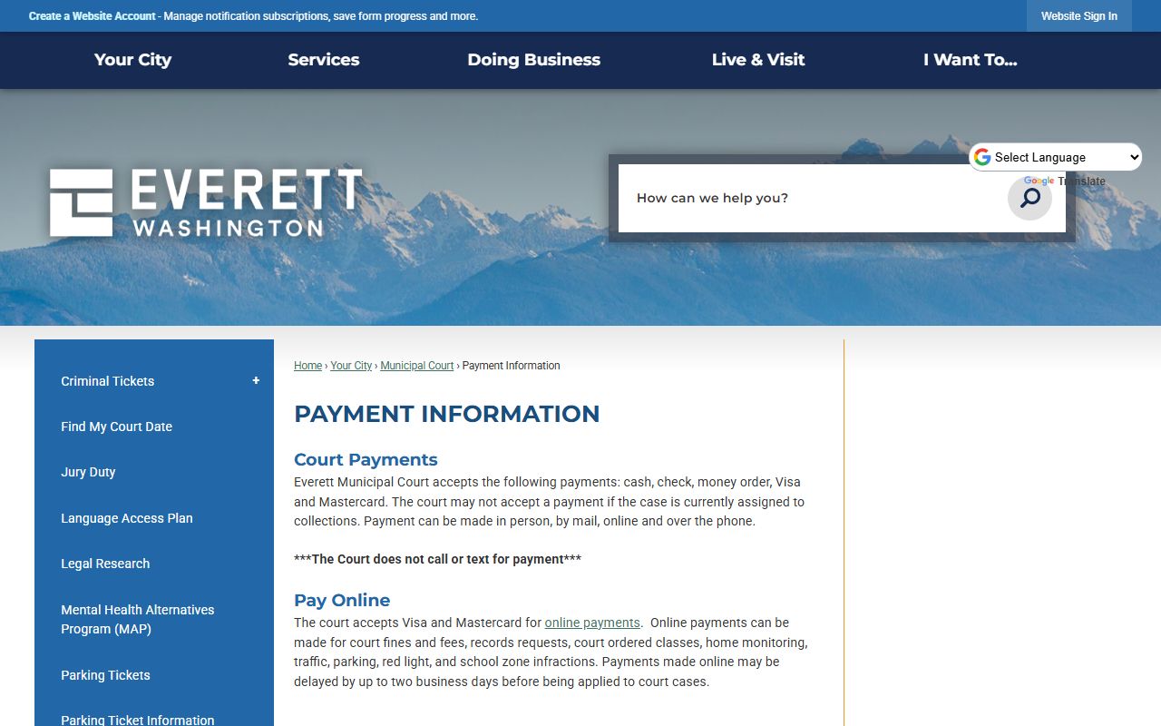 Everett court records payment options information