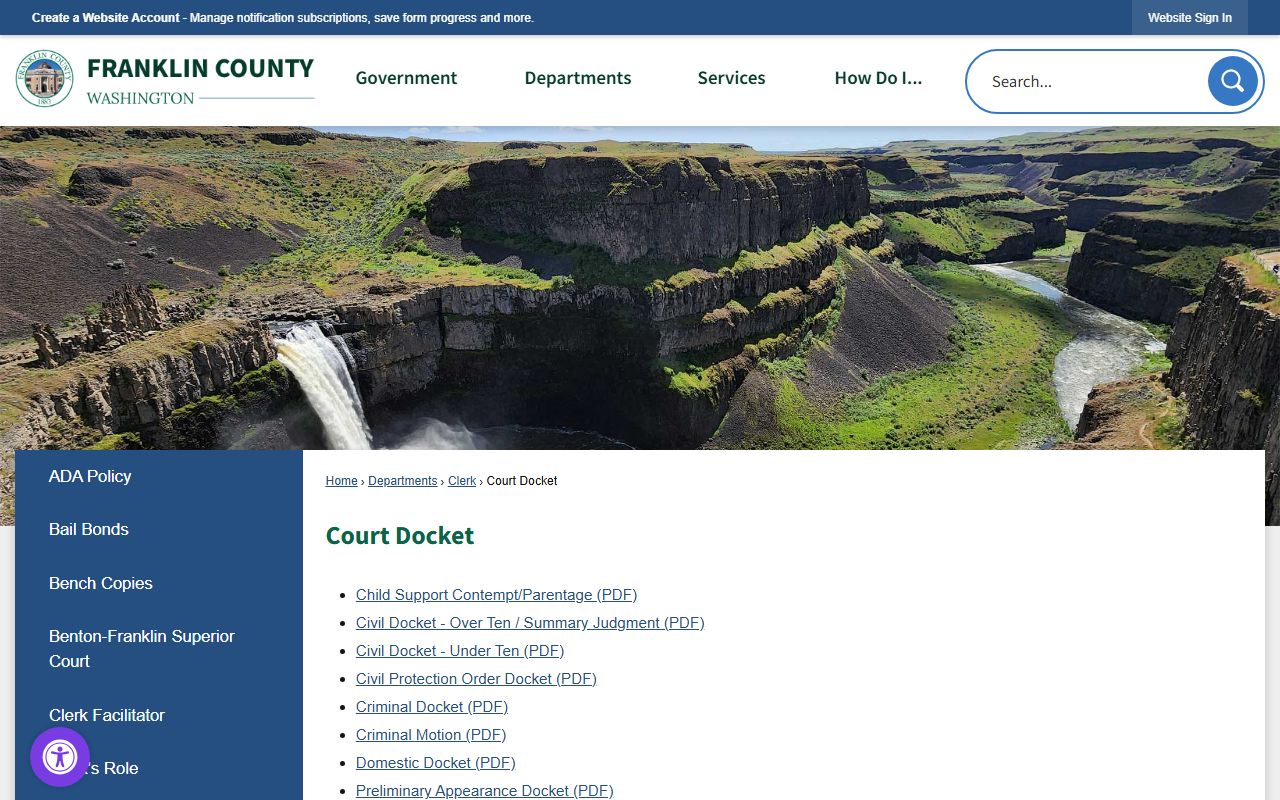 Franklin County court docket schedule Washington