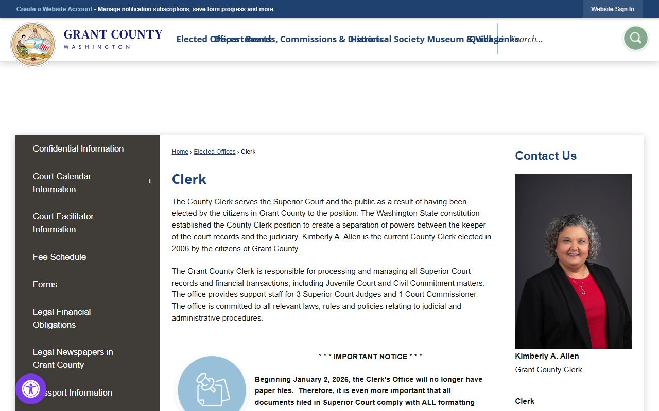 Grant County Clerk court records Ephrata Washington