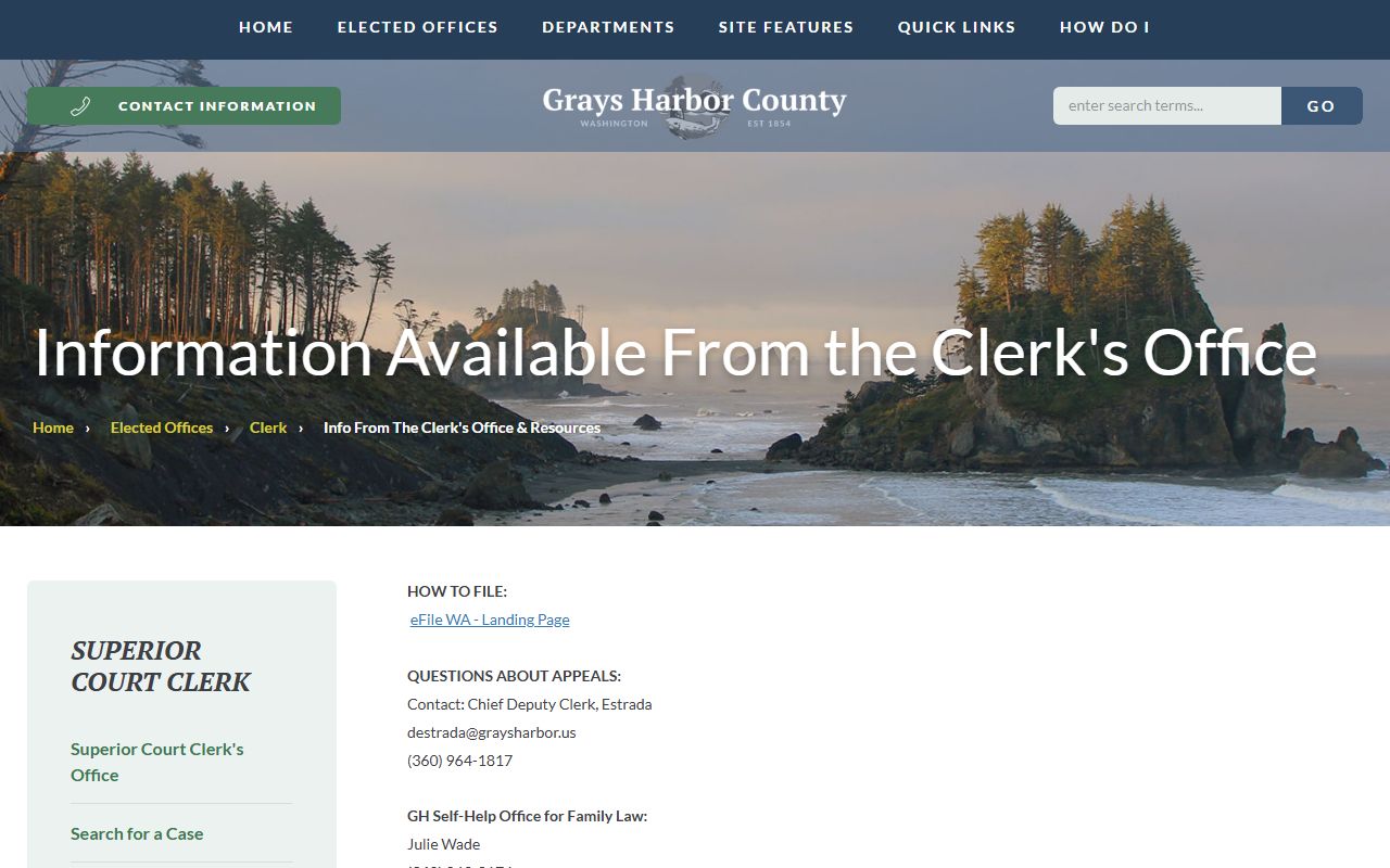 Grays Harbor County Clerk information services Washington