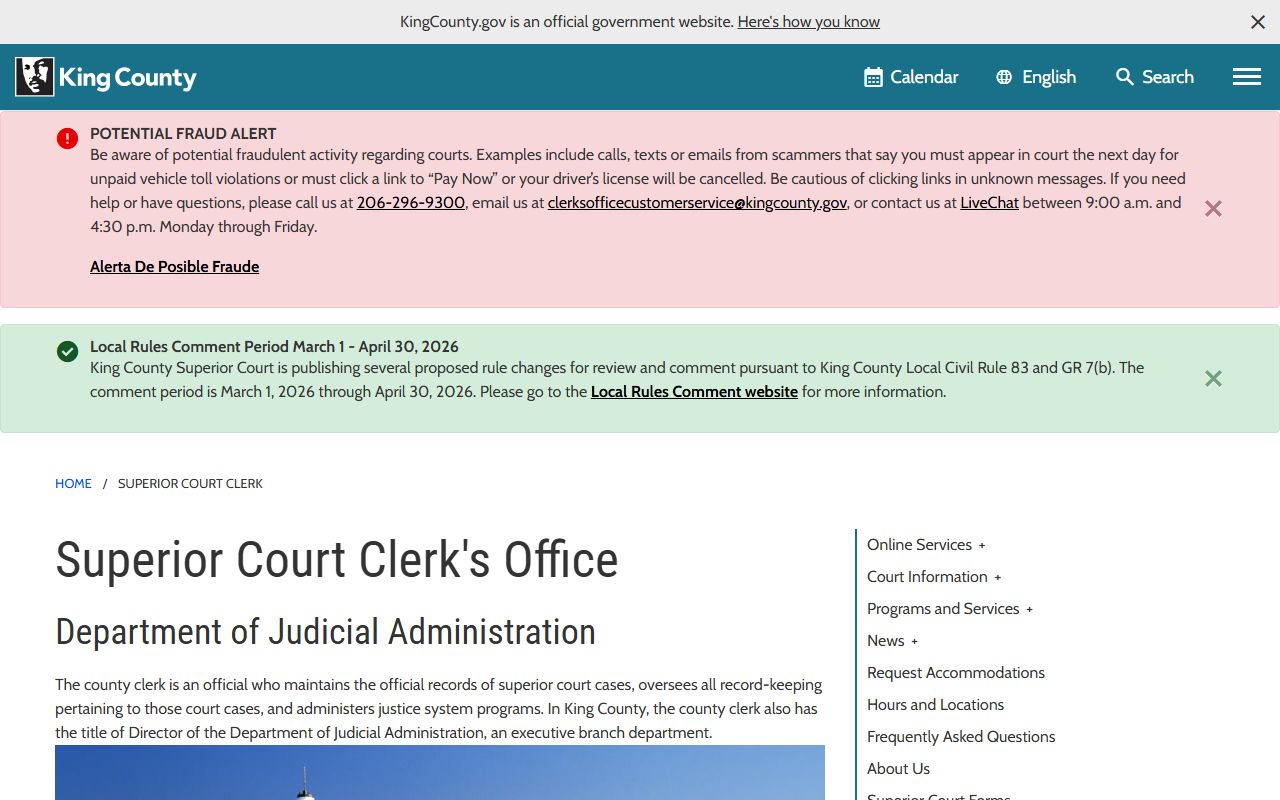King County Department of Judicial Administration court records page
