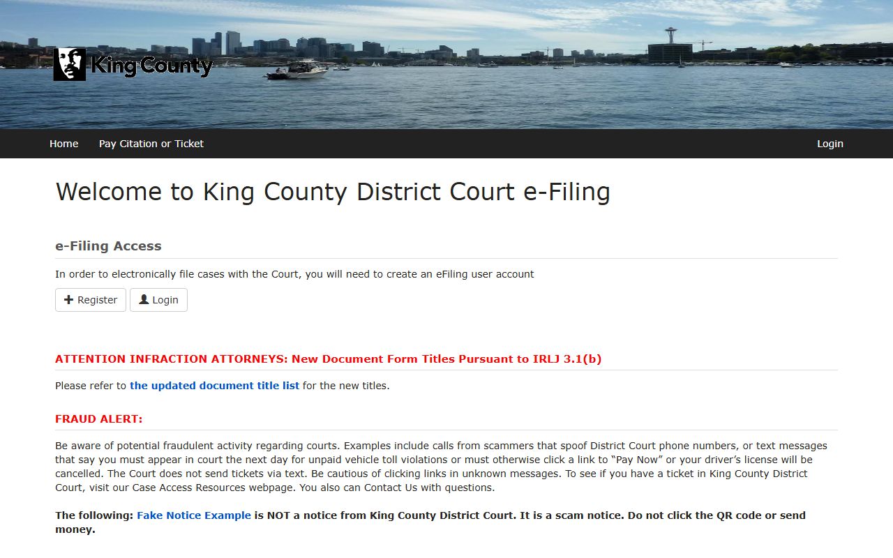 King County District Court eCourt e-filing portal