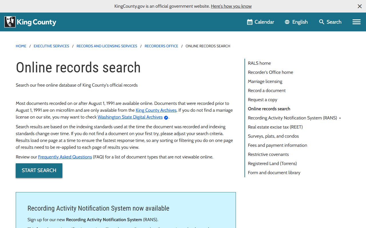 King County Recorder's Office online records search