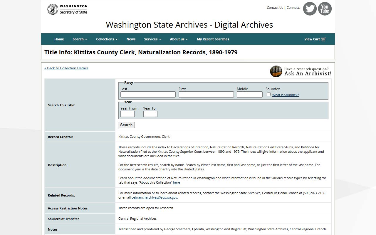Kittitas County naturalization records in Washington State Digital Archives