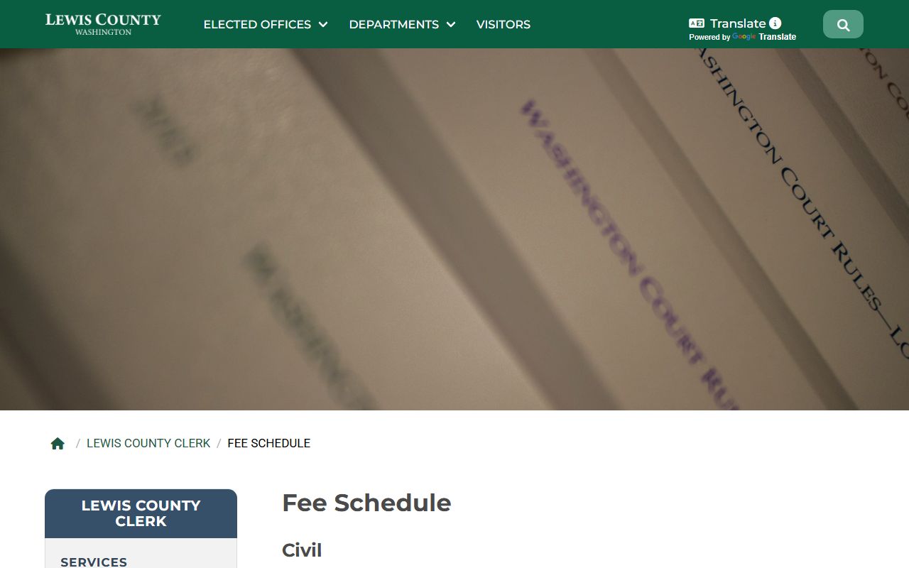 Lewis County Clerk fee schedule for court records