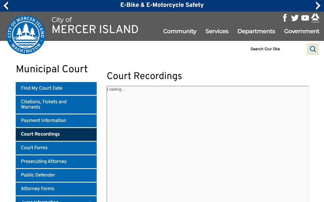 Mercer Island Municipal Court recordings page