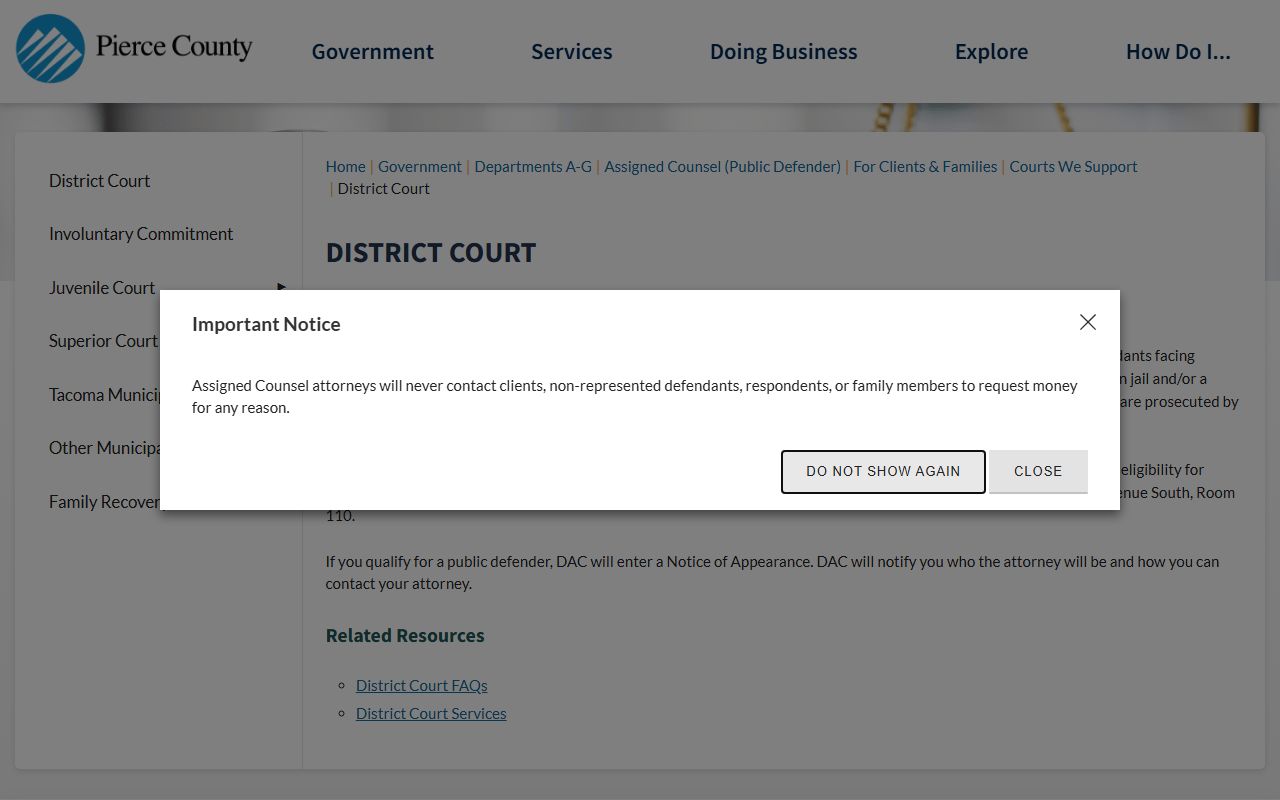 Parkland court records - Pierce County District Court