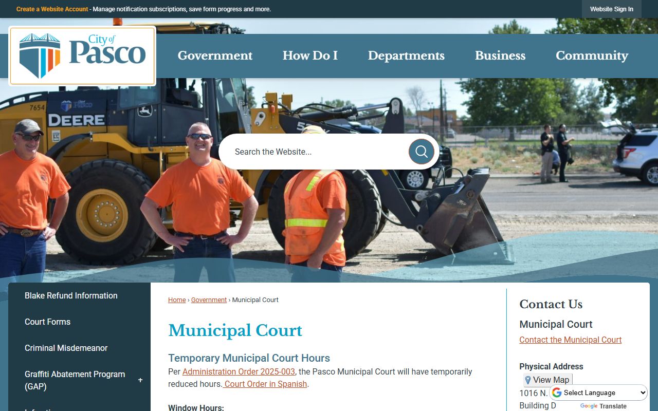 Pasco Municipal Court records page