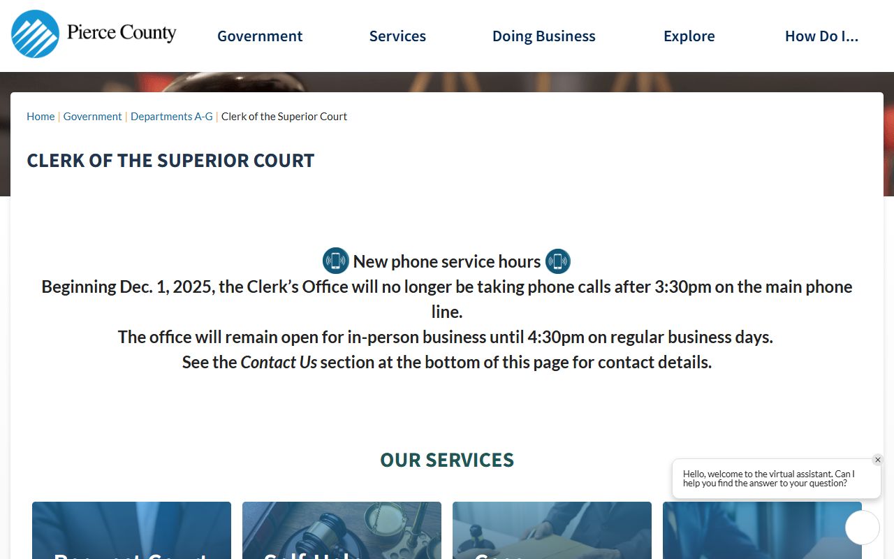 Pierce County Clerk of the Superior Court website Tacoma Washington