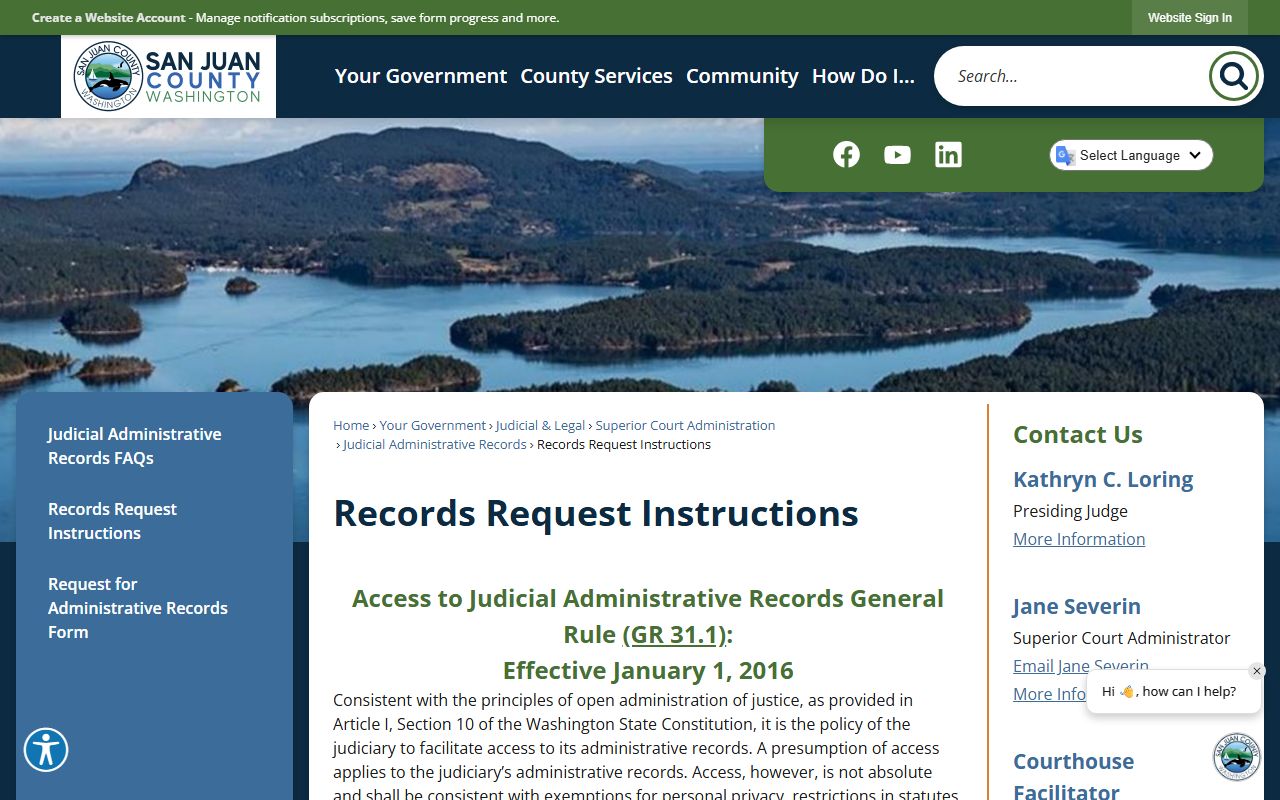 San Juan County court records request instructions page