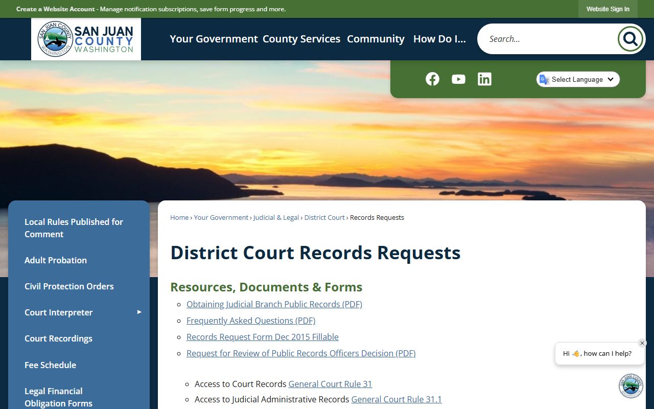 San Juan County District Court records request page