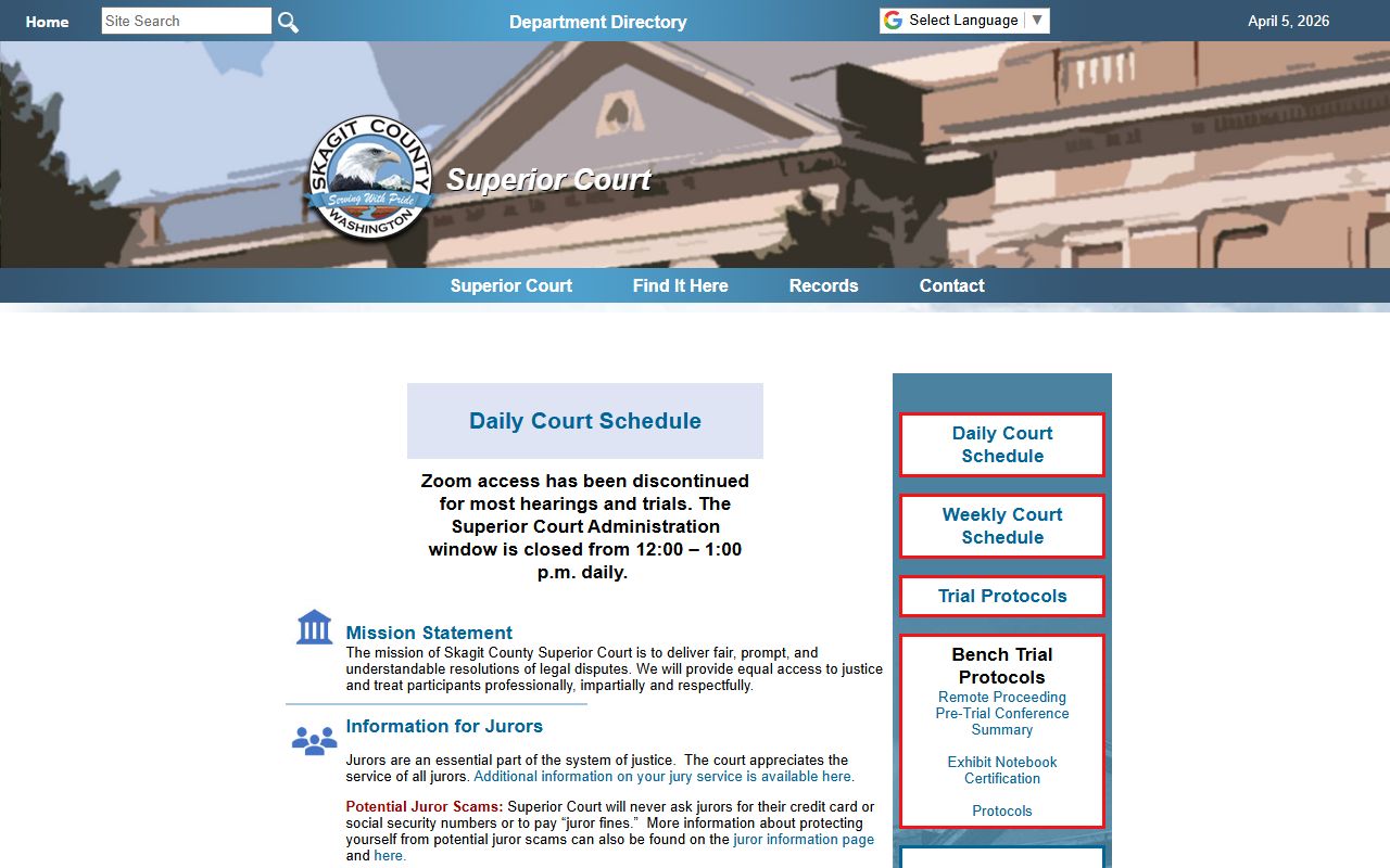 Skagit County Superior Court website Mount Vernon Washington court records