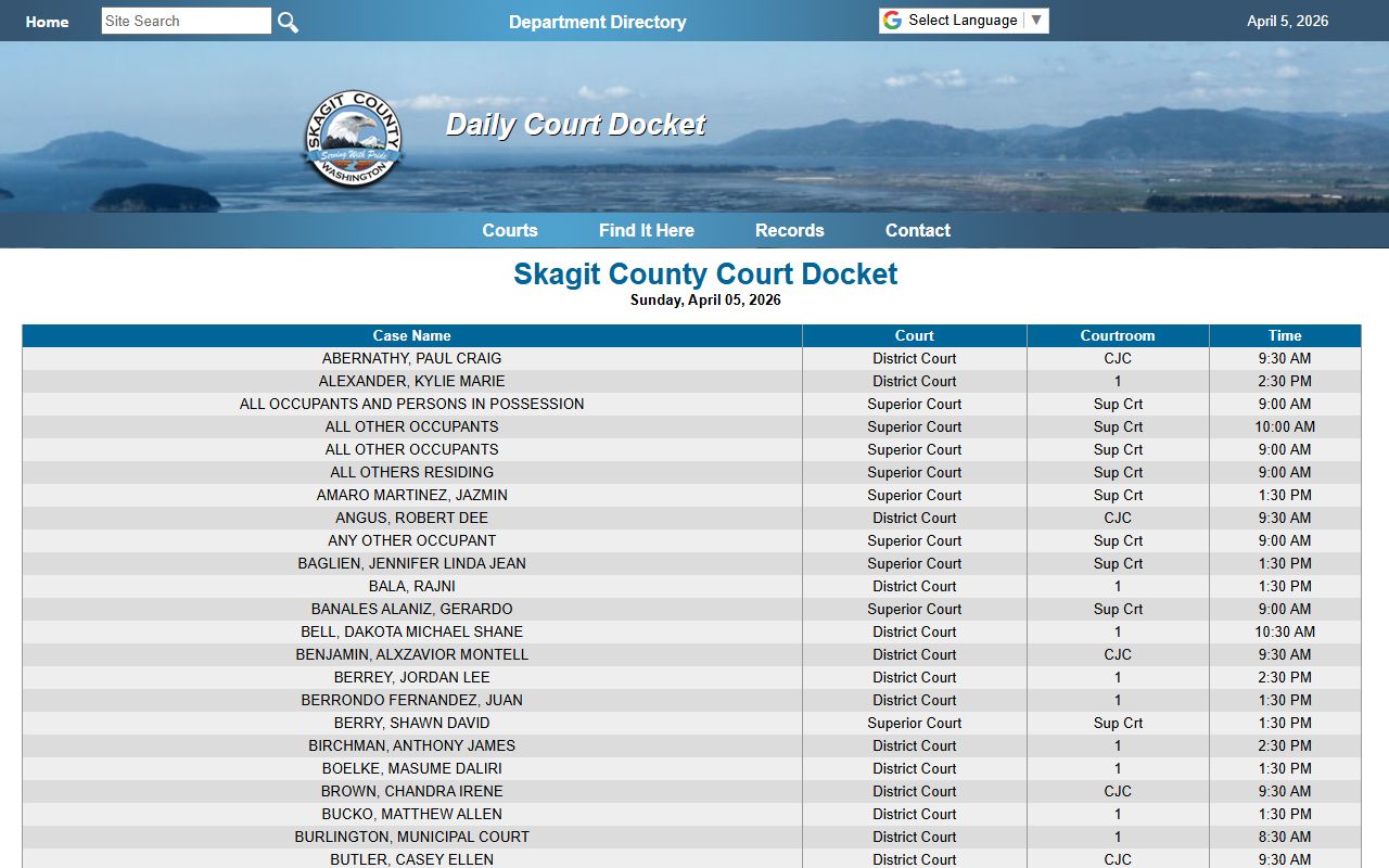 Skagit County court display boards daily docket calendar system