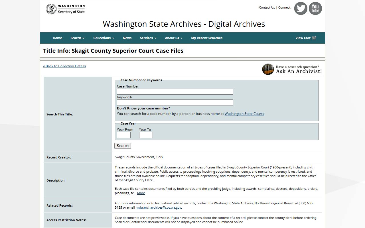 Washington State Digital Archives Skagit County Superior Court case files collection