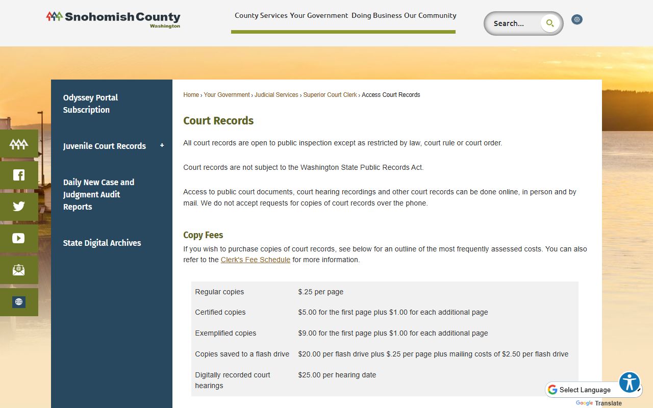 Snohomish County court records access page