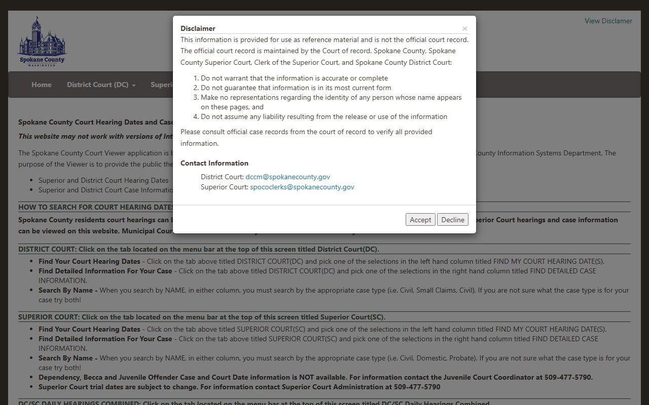 Spokane County court viewer online portal