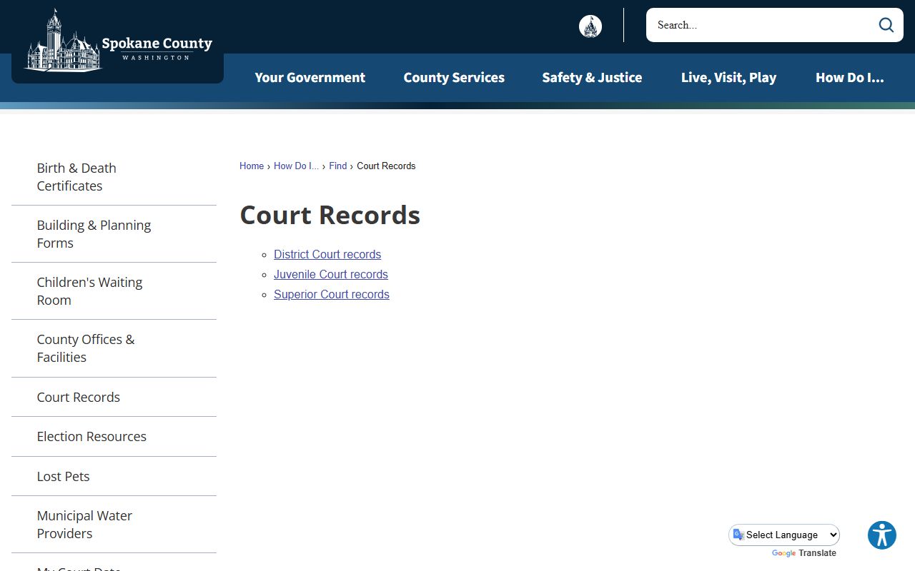 Spokane County court records resource page