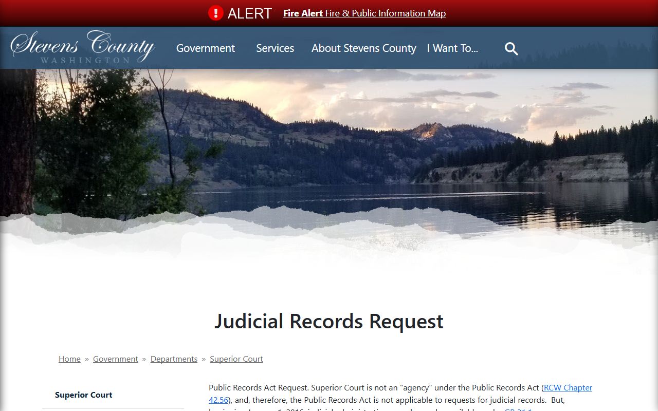 Stevens County judicial records request page