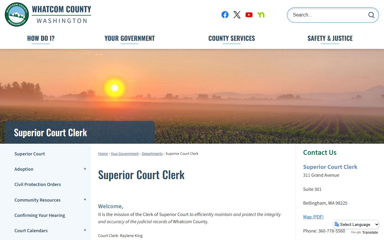 Whatcom County Superior Court clerk court records Bellingham