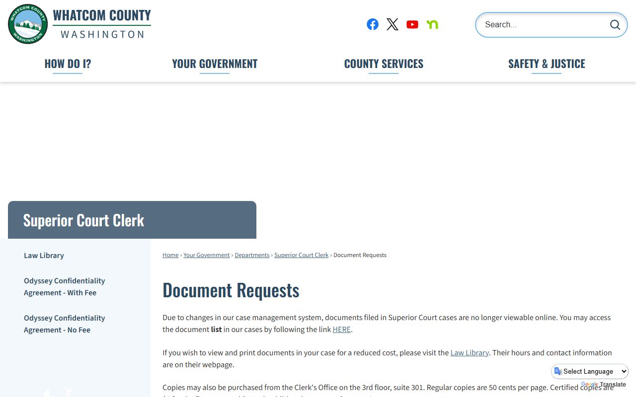 Whatcom County Superior Court document request form court records