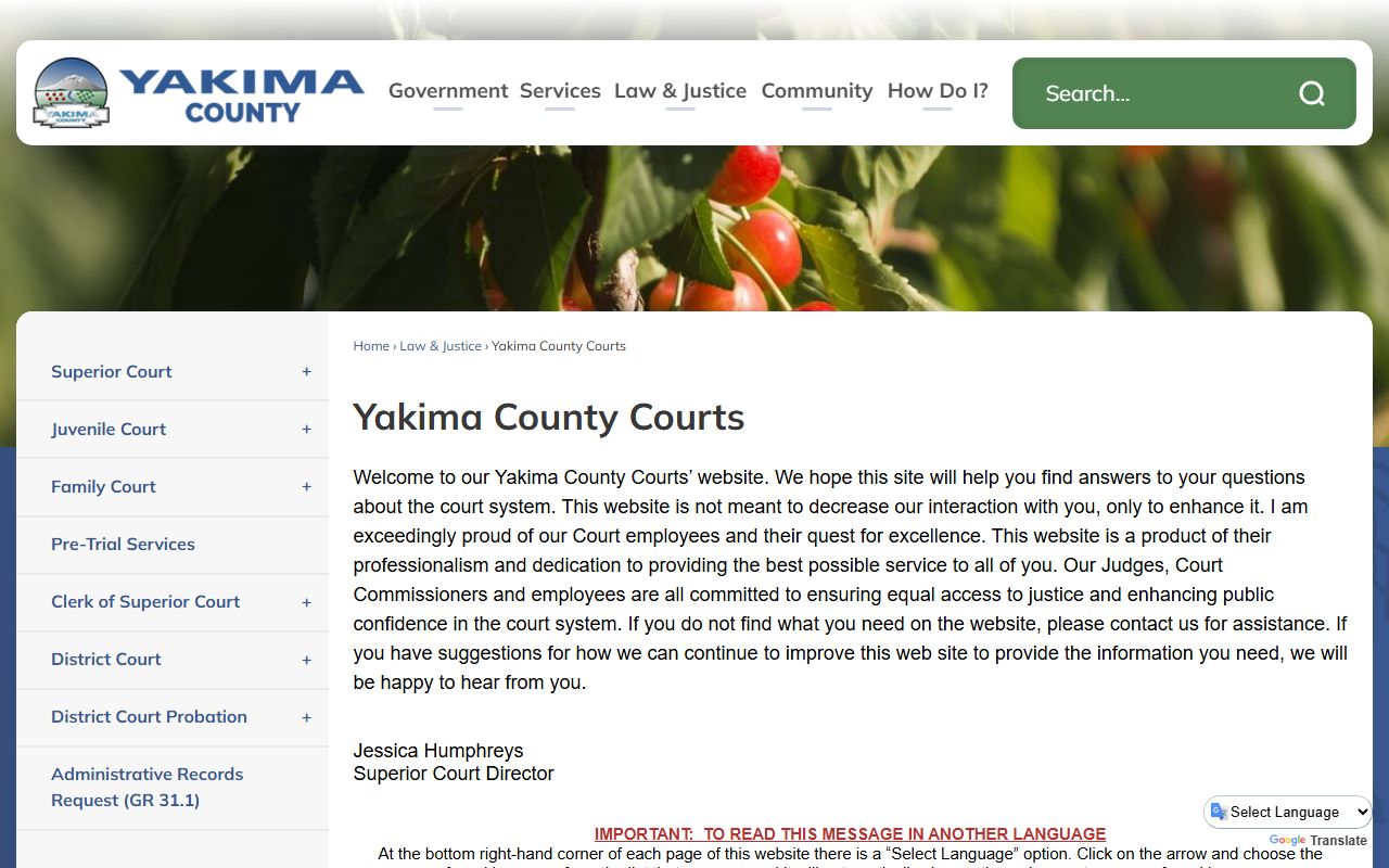 Yakima County courts general information court records
