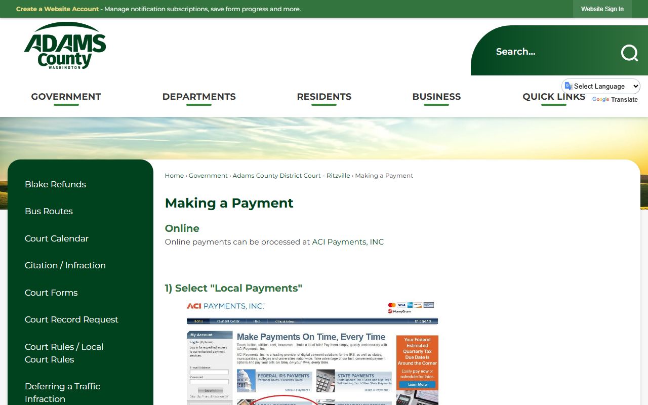 Adams County court records clerk office page