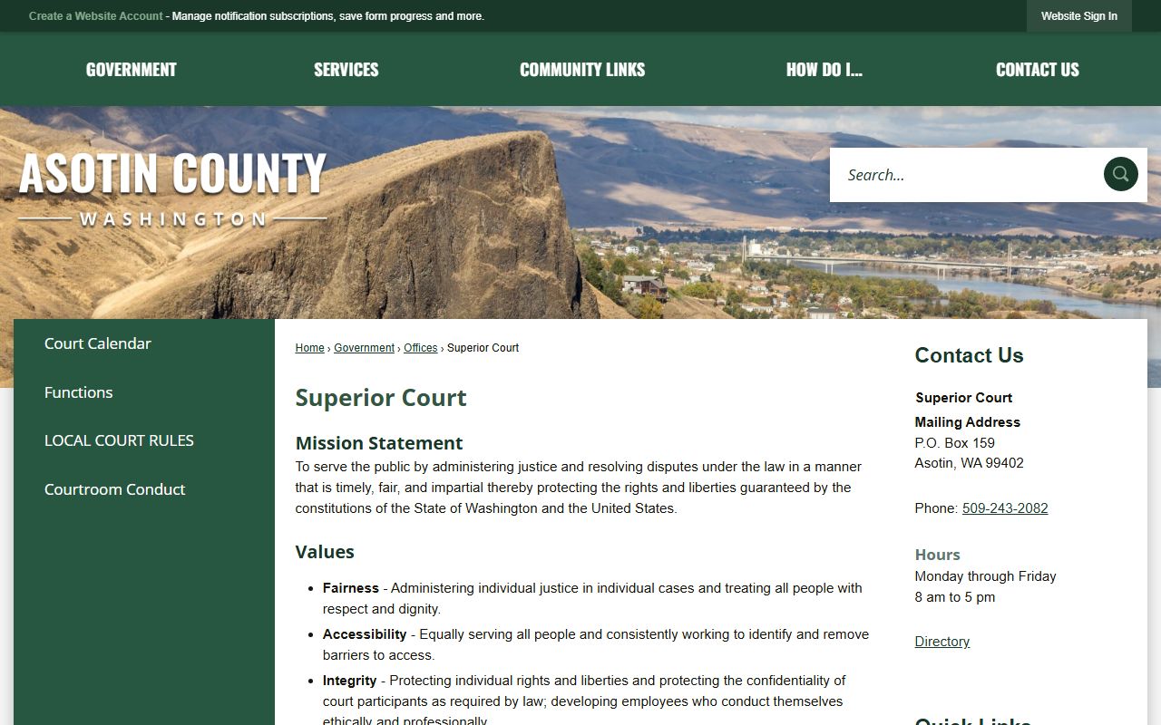 Asotin County Superior Court judge hours and jurisdiction information