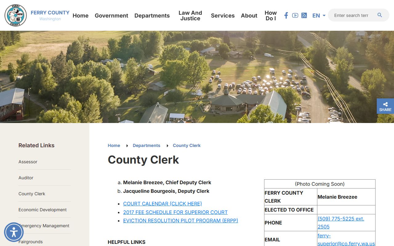 Ferry County Clerk of Superior Court Melanie Breezee court records page
