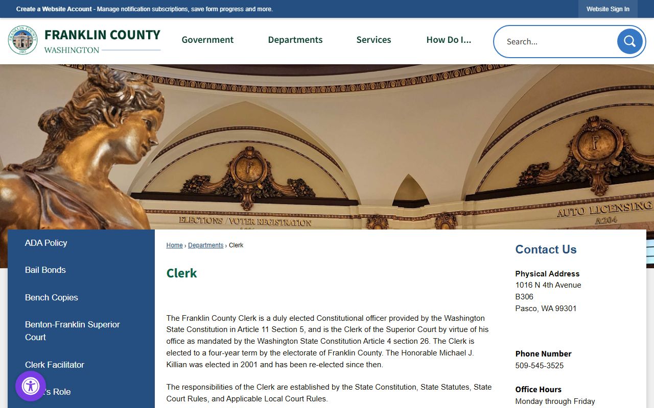 Franklin County Clerk office court records Pasco Washington