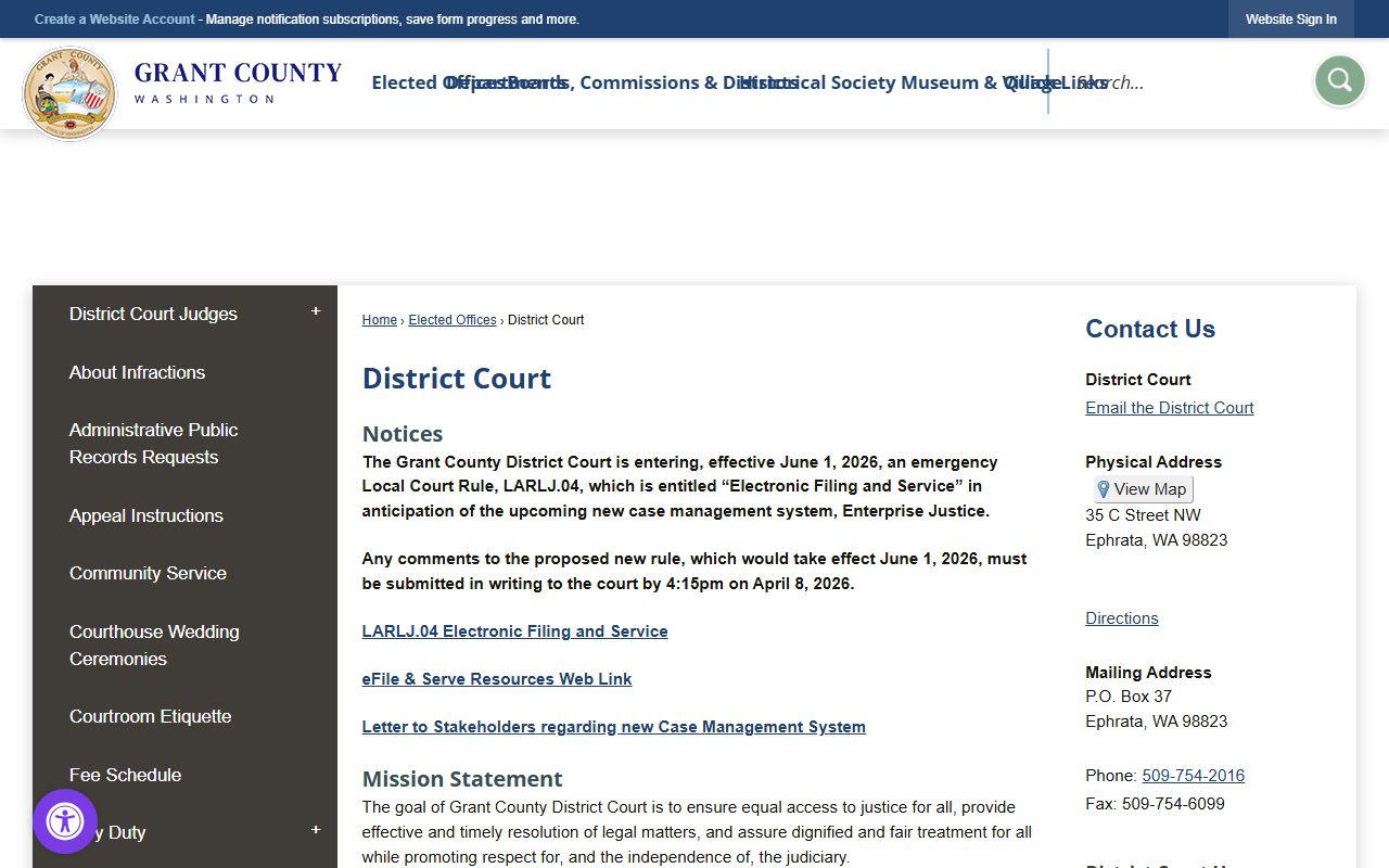 Grant County District Court Ephrata Washington court records