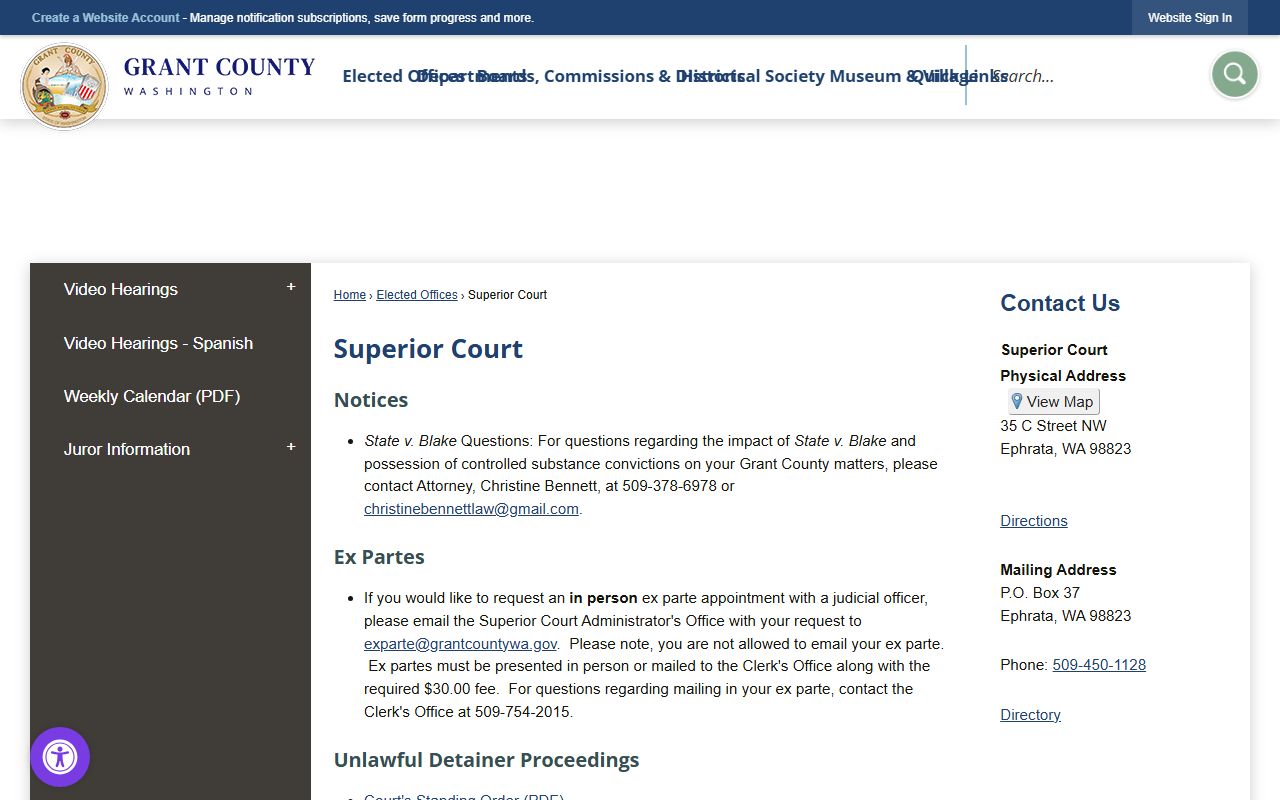Grant County Superior Court Ephrata Washington court records