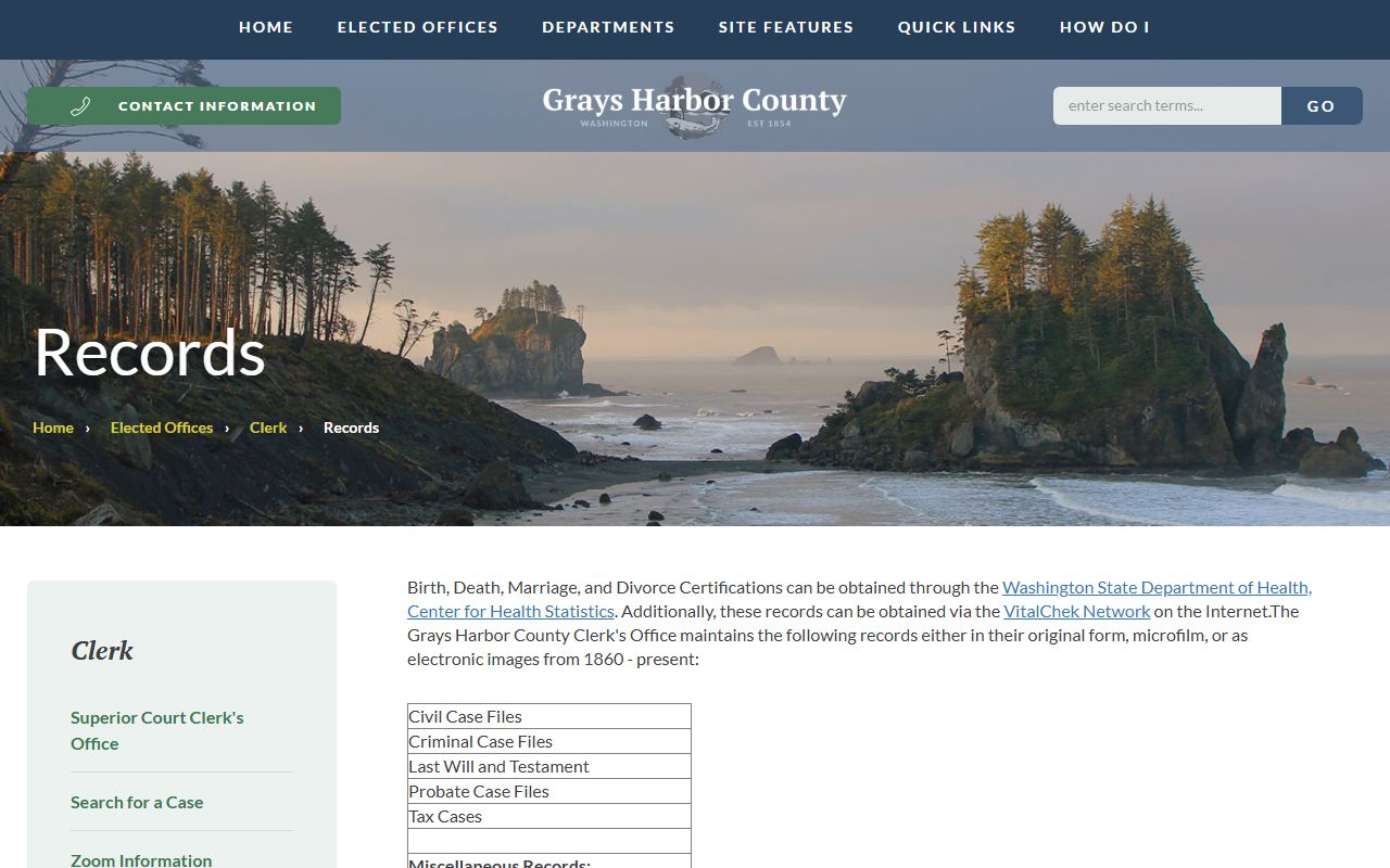 Grays Harbor County Clerk records Washington court records