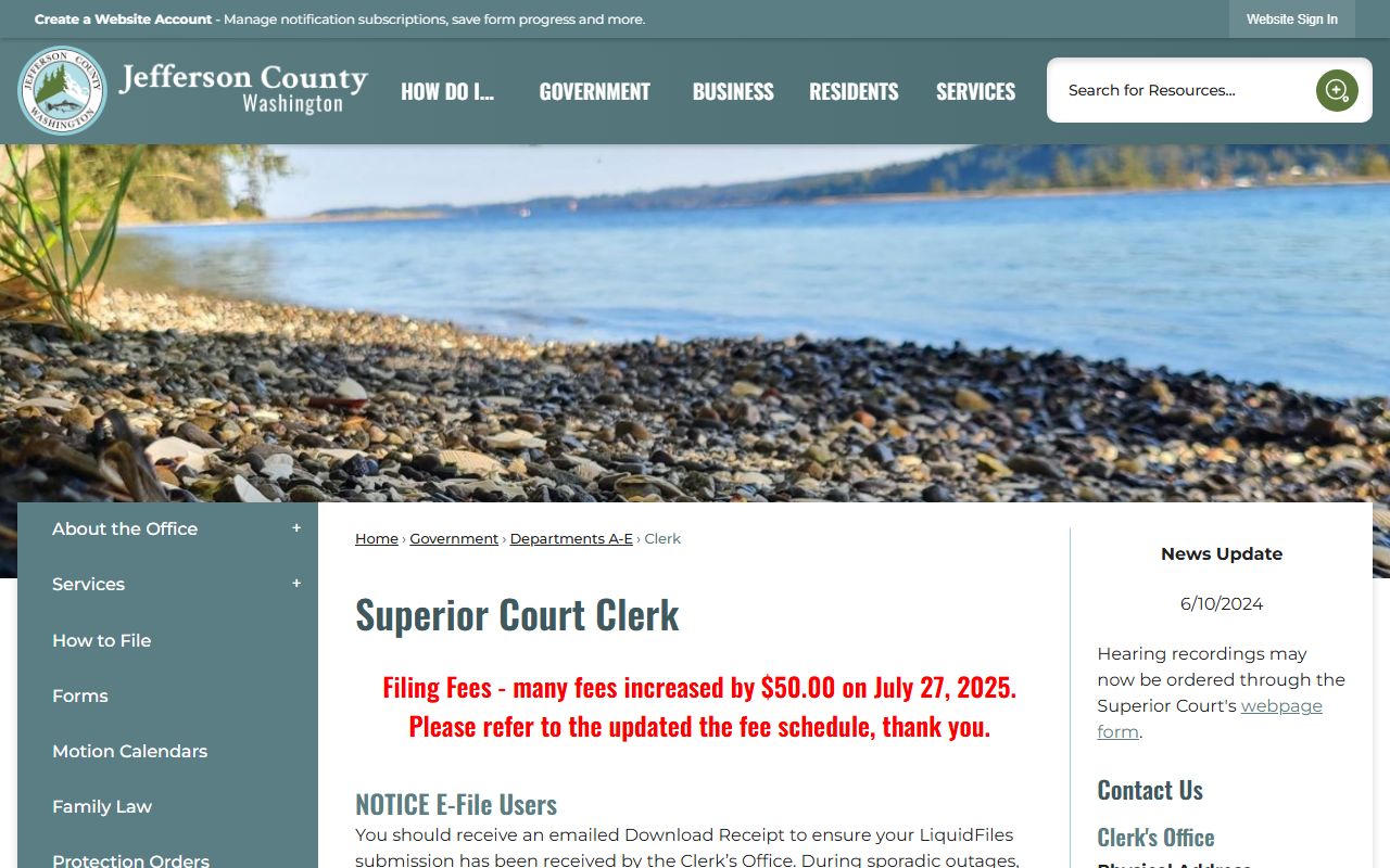 Jefferson County Clerk of Superior Court records page