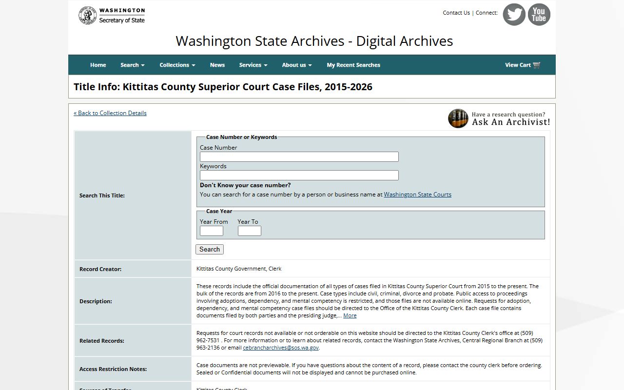 Kittitas County Superior Court case files in Washington State Digital Archives