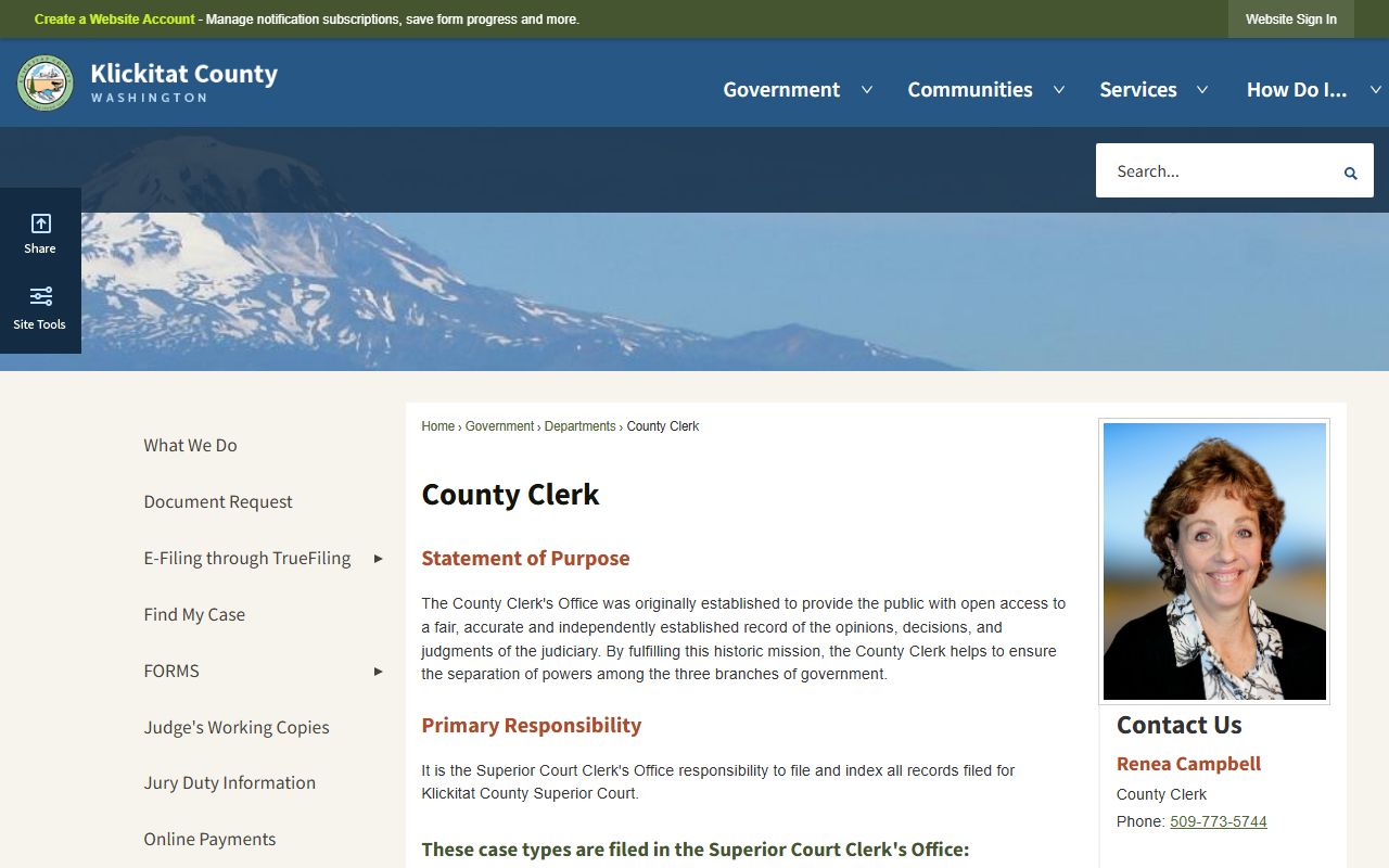 Klickitat County Clerk of Superior Court page