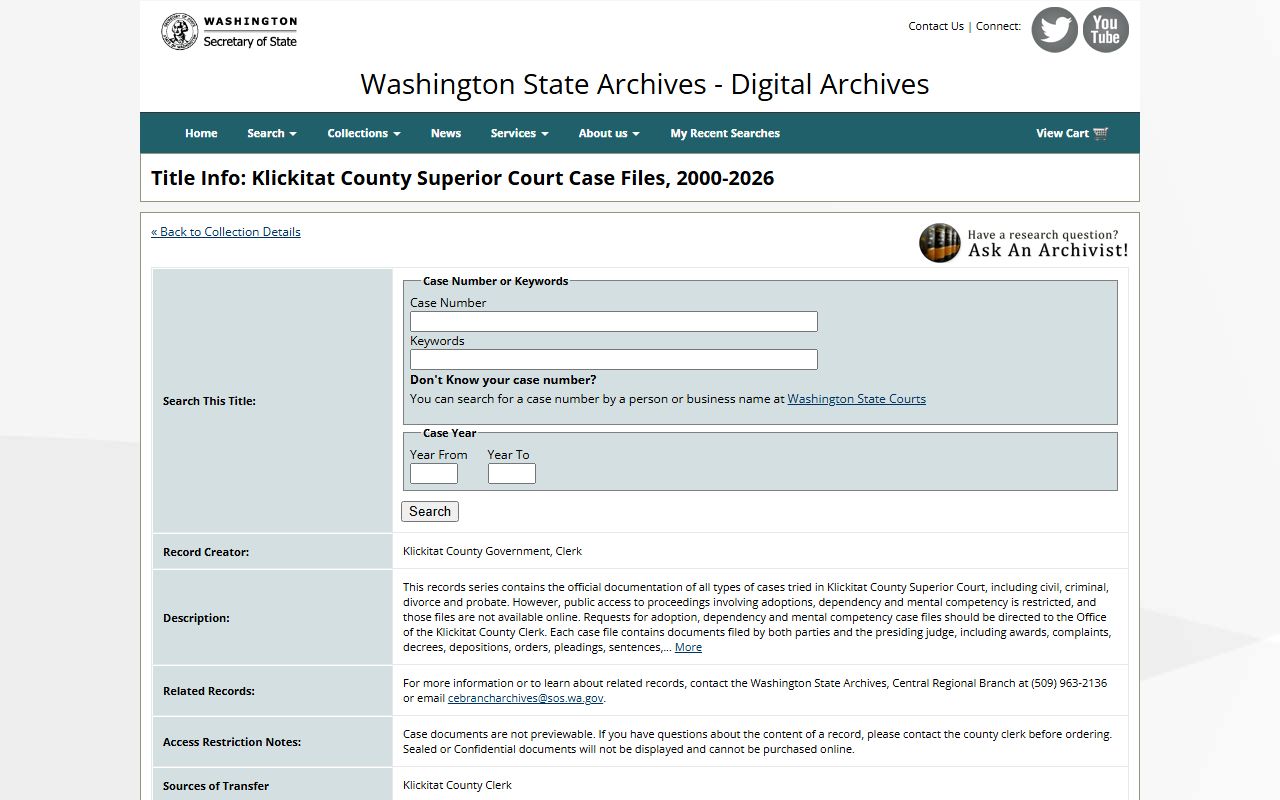 Klickitat County Superior Court records in Washington State Digital Archives