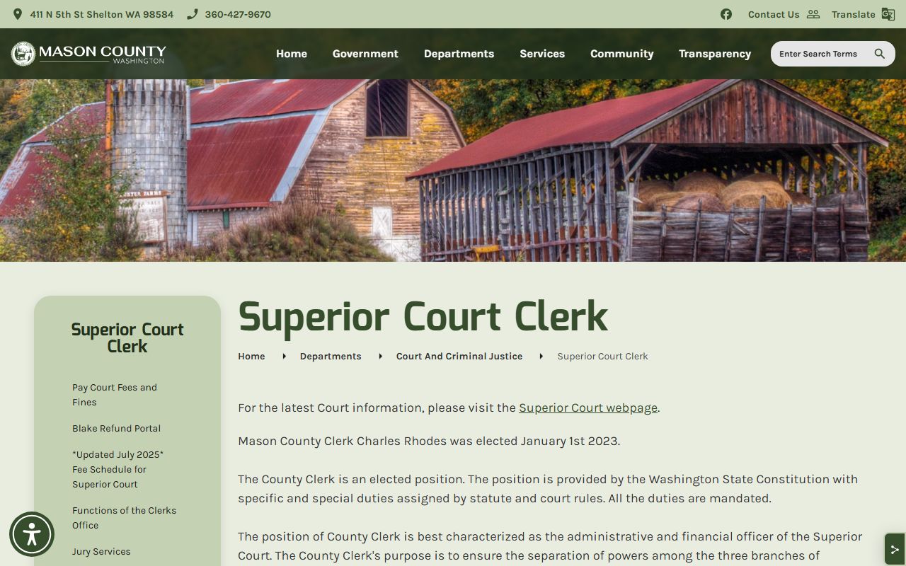 Mason County Clerk of Superior Court court records