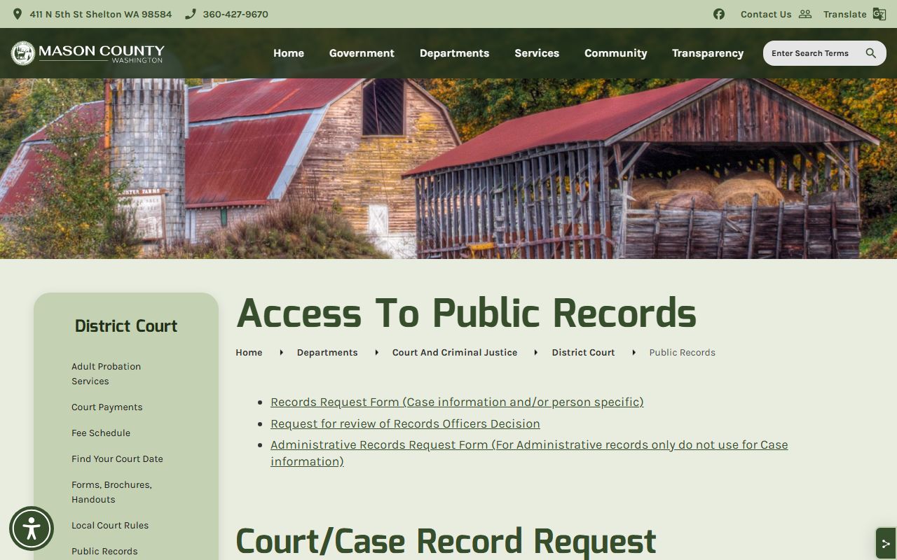 Mason County District Court public records request