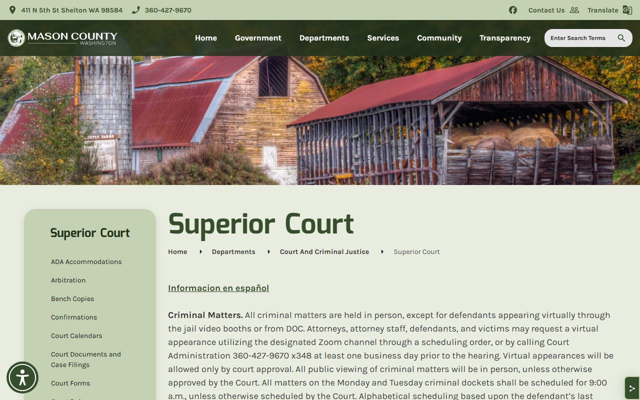 Mason County Superior Court court records