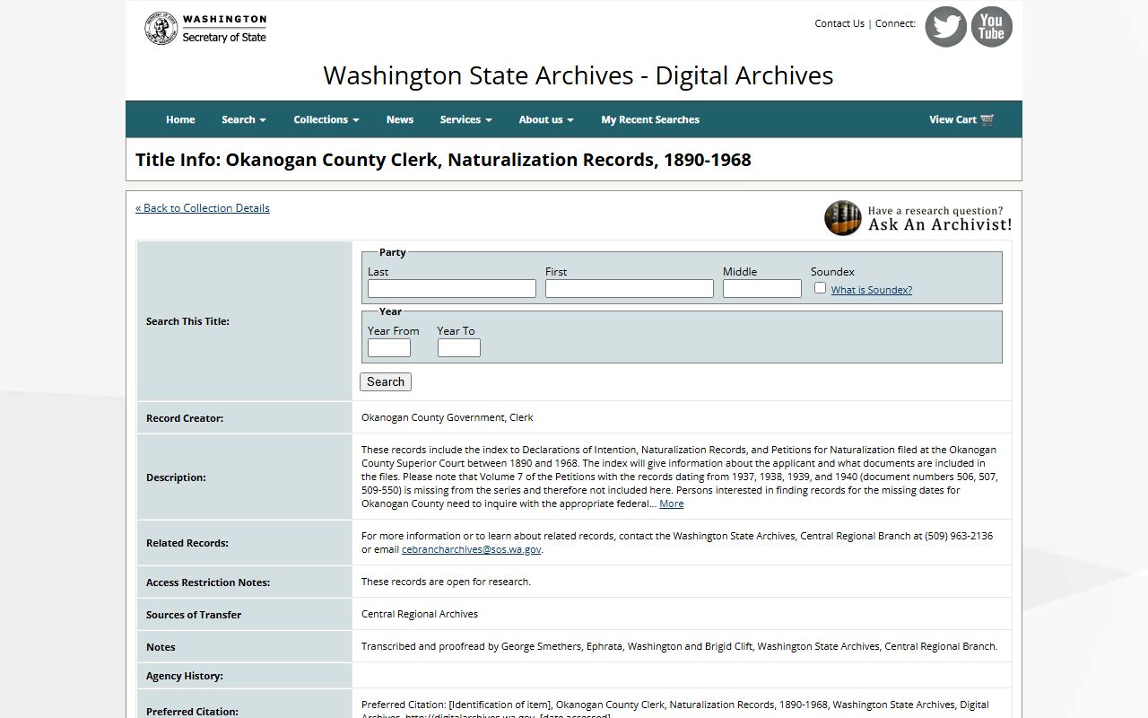 Okanogan County naturalization records in the Washington Digital Archives