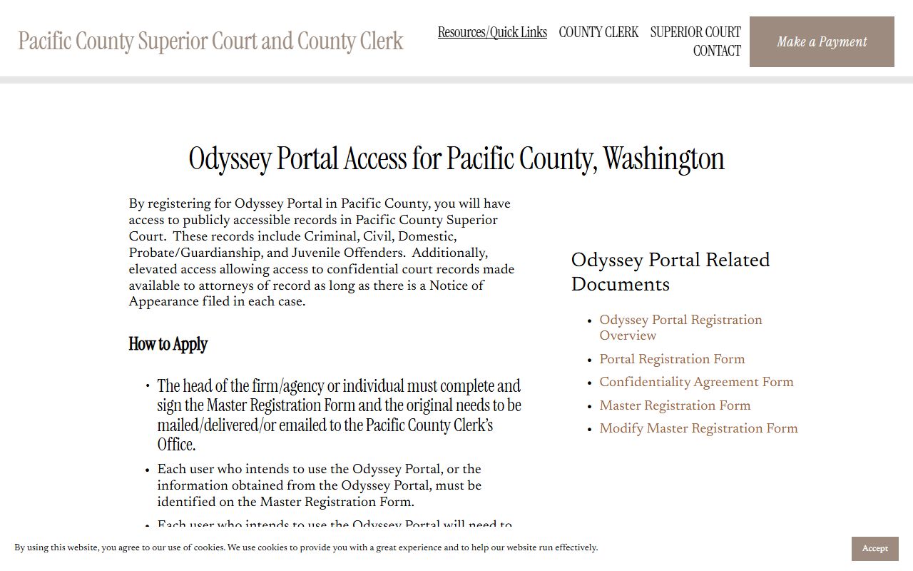 Pacific County Odyssey Portal court records access