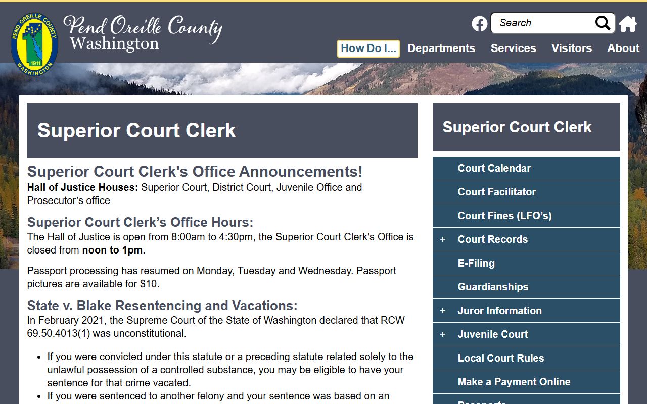 Pend Oreille County court records clerk office website