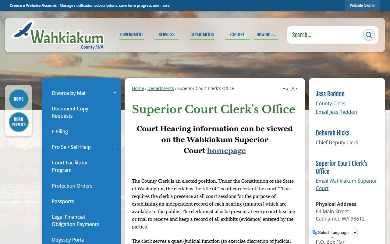 Wahkiakum County Superior Court Clerk's Office