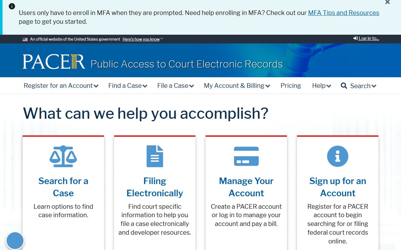 PACER federal court records access system